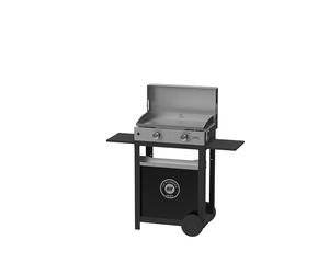 LE MARQUIER La Plancha INOX Duo Edition : Plancha 260 Gaz + Chariot Noir + Couvercle INOX+ Porte Épices Et Rideau