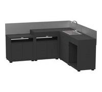 Cuisine d'Extérieur en Angle 5 Éléments avec Crédence en Acier Noir LE MARQUIER Noir