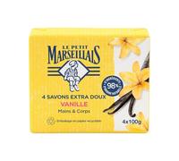 LE MARSEILLAI - Savon Extra Doux Vanille pour Mains et Corps, Soin Hydratant et Parfumé (Lot de 4 x100g) - Lot de 3 - vendu par Lot