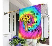 Le Matin, Quand Je Me Lève, Donne-Moi Jésus Drapeau De Jardin Ésistantes À La Décoloration Jardin Signe Coupe-Vent Et Étancheune Drapeaux De Vacances Décoration Pour Maison Patio Porche S