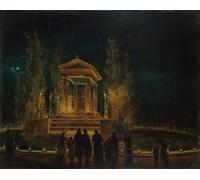 Le Mausolée provisoire de Jean-Jacques Rousseau sur le bassin des Tuileries avant la translation de ses cendres au Panthéon. Nuit du 10 au 11 octobre 1794 (1794) Poster imprimé par Hubert Robert (24 x