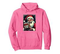 Le Mauvais Noël Arrive en Ville - Père Noël Effrayant Sweat à Capuche, Unisexe pour Adultes, Rose Vif, M