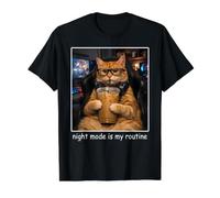 Le Mode Nuit Amusant pour Chat est ma Routine T-Shirt Graphique avec Valeur, Homme, Noir, L