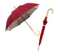 Le Monde du Parapluie - Grand parapluie pour femme - Canopée double couche - Manche en bois - Motifs triangulaires - Rouge