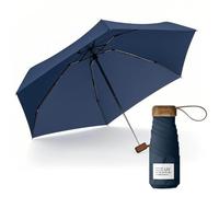 Le Monde du Parapluie Mini parapluie pliant 5 volets - Protection UV UPF 50+, anti-UV - Léger et compact - format voyages, poche, sac - coupe-vent - Manche en bois avec housse en tissu - Bleu lapis