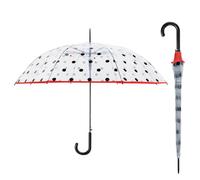 Le Monde du Parapluie Parapluie cloche transparente pour femme - Système d'ouverture automatique - Pois noirs et bordure rouge