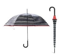 Le Monde du Parapluie Parapluie cloche transparente pour femme - Système d'ouverture automatique - Rayures noires et bordure rouge
