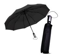 Le Monde du Parapluie - Parapluie pliant et compact - Ouverture et fermeture automatiques - Noir avec poignée couleur noire aluminium