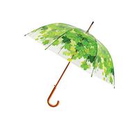 Le Monde du Parapluie TP158 Parapluie Canne Transparent Imprimé Feuilles Vertes pour Femme - Système d'ouverture Automatique - Poignée de Qualité en Bois - Diamètre de 93 cm Multicolore