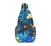 Le monde sous-marin bleu des poissons. C'est un sac à bandoulière décontracté pour homme avec une grande capacité de stockage et une poche plaquée de chaque côté. Noir, taille unique