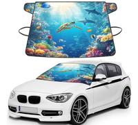 Le monde sous-marin des récifs coralliens, requins et perroquets imprimé poisson couverture de pare-brise de voiture pour la glace et la neige ajustement universel pour la plupart des voitures