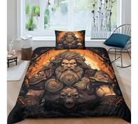 Le mythe Viking Housse De Couette,Ensemble De Literie,Parure De Lit,La légende nordique Housses De Couettes 3D,Literie Junior Avec Taie D'oreiller (2 Pcs) Avec Taies D'oreiller Single（135x200cm）