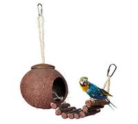 Le nid, Nid de Perroquet en Coquille Noix Coco, mangeoire for Oiseaux, Cage à Jouets for Animaux Compagnie avec échelle, Pendentif Suspendu for Marron B(B)