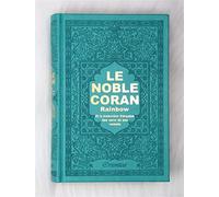 Le Noble Coran avec pages en couleur Arc-en-ciel (Rainbow) - Bilingue (français/arabe) - Couverture Cuir de couleur Vert-bleu doré
