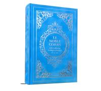Le Noble Coran et la traduction en langue française de ses sens (Bilingue avec index des sourates sur le côté) - Couverture de luxe cartonnée en daim couleur Bleu ciel Doré