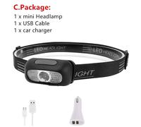 Le Noir - Mini Lampe Frontale Rouge Et Blanche, 1200lm, Xpe, Rechargeable Par Usb, Lampe Torche De Camping + Ligne Usb