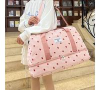 Le nouveau sac à main en velours côtelé est imprimé de motifs de fraises. C'est un sac de voyage léger et de grande capacité, ainsi qu'un sac multifonctionnel avec compartiment de séparation humide-se