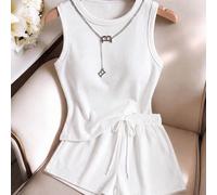 Le nouvel ensemble de mode et décontracté de printemps et d'été composé d'un débardeur blanc et d'un short se vend bien L,M,S,XLUnicoloreTissu tricoté