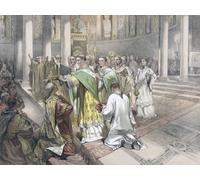 Le pape Léon III couronne Charlemagne empereur des Romains le 25 décembre 800 après JC. Charlemagne alias Charles le Grand 748 - 814. Roi des Francs de 768 roi des Lombards à partir de 774 et empereur