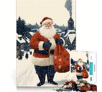 Le Père Noël dans Un Village enneigé Puzzle de 1000 pièces pour Adolescents Jeu de logique et de Divertissement d'intérieur Bordure Premium Cadeau mémorable (50x75cm)