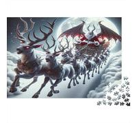 Le Père Noël et Les Chauves-Souris - Puzzle Stimulant de 1000 pièces Troupeau de Rennes enneigés - Jeu de réflexion pour Adultes Adolescents et Seniors - 70 x 50 cm / 1000 pièces