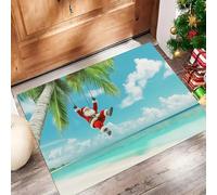 Le Père Noël Paillasson D'Entrée Discret Absorbant - 45 X 75 Cm - Antidérapant - Palmiers des Îles Tropicales Tapis De Sol pour Entrée d'animaux Domestiques, Cuisine, Salle De Bain - Bleu Ciel