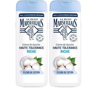Le Petit Marseillais, Crème de Douche Haute Tolérance Riche Fleur de Coton (flacon de 400 ml) - 98% d'ingrédients d'origine naturelle - Pour tous types de peaux, même sensibles (Lot de 2)