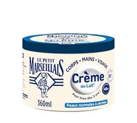 Le Petit Marseillais Crème Hydratante Multi-Usage Lait (pot de 360 ml) - Crème corps, mains et visage pour les peaux normales à sèches - Soin hydratant 48h avec 95% d'ingrédients d'origine naturelle