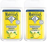 Le Petit Marseillais | Gel Douche Extra Doux Énergisant Mimosa & Citron BIO (flacon de 250 ml) - 92% d'ingrédients d'origine naturelle - pH neutre pour la peau et sans colorant (Lot de 2)