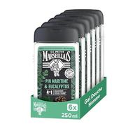 Le Petit Marseillais - Gel Douche Homme Pin Maritime & Eucalyptus (lot de 6 flacons de 250 ml) - Formule 4 en 1 corps, cheveux, visage & barbe - 92% d'ingrédients d'origine naturelle et pH neutre