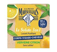 Le Petit Marseillais | Le Solide 3 en 1 Lavant Doux Verveine Citron (pain de 80 g) - Savon solide pour le corps, le visage et les cheveux - Savon sans sulfate équivalent à 2 flacons de gel douche