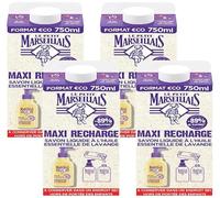 Le Petit Marseillais | Maxi Recharge Gel Lavant Mains au Pur Savon & Lavande (brique de 750 ml) - Recharge savon liquide pour flacon-pompe - Savon mains à l’huile essentielle de lavande (Lot de 4)