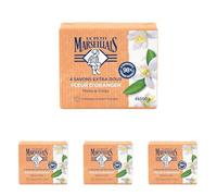 Le Petit Marseillais | Savon Extra Doux Fleur d'Oranger (4 pains de 100 g) - Savon solide mains & corps avec 98% d'ingrédients d'origine naturelle - Emballage en papier recyclable (Lot de 4)