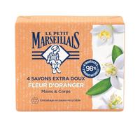 LE PETIT MARSEILLAIS - Savon Extra Doux Fleur d'Oranger, Nettoie et Adoucit la Peau (Pack 4x100g) - Le Lot De 3