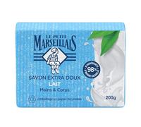 Le Petit Marseillais - Savon Extra Doux Lait 200 g - Savon solide mains & corps avec 98% d'ingrédients d'origine naturelle - Emballage en papier recyclable (Lot de 6)