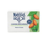 Le Petit Marseillais Savon Soin Surgras Huile d'Amande Douce, 2 x 100 g | Savon solide multi-usages mains & corps avec 98 % d'ingrédients d'origine naturelle, Emballage en papier recyclable