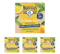Le Petit Marseillais - Savon Solide Lavant Purifiant 3 en 1 Verveine Citron, Savon Solide Corps Visage Cheveux, 80g (Lot de 4)