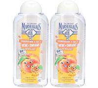 Le Petit Marseillais Shampooing 2 en 1 Bébé & Enfant Démêlant Pêche Bio Abricot 2x300 ml