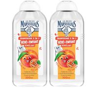Le Petit Marseillais - Shampooing 2 en 1 Bébé & Enfant Démêlant Pêche Bio & Abricot Bio (300 ml) - 94% d'ingrédients d'origine naturelle (Lot de 2)