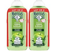 Le Petit Marseillais | Shampooing Force & Éclat Pomme & Olivier Bio (lot de 4 flacons de 300 ml) - Shampoing sans silicone pour cheveux normaux - 98% d'origine naturelle pour une brillance optimale