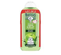 Le Petit Marseillais Shampooing Pomme & Olivier Bio, 2 flacons de 300 ml | Force & Éclat, Shampoing sans silicone pour cheveux normaux, 98% d'origine naturelle pour une brillance optimale