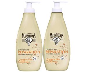 Le Petit Marseillais - Soins du Corps Lait Réparateur - Peaux Abimées et Desséchées - Pompe 250 ml - Lot de 2
