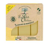 LE PETIT OLIVIER 3 Savons de Marseille à la Glycérine 3x100g | Parfum de la Région de Grasse, Nettoient la Peau en Douceur, Fabriqué en France