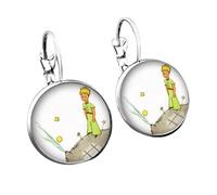 Le Petit Prince Boucles d'oreilles rondes à tige The Little Prince Jewelry Fairy Tale Glass Cabochon pour femme, 1 x