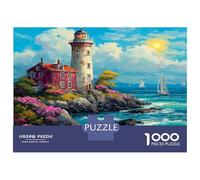 Le Phare Floral de Cliffside 1000 Pièces Puzzle Famille Charmant Ocean Waves - Carton Premium & Puzzle Difficile 38x26cm/1000pcs Puzzle Divertissement