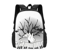 Le Pianiste sur Halloween Cartable Cartable Sac À Dos Mode Sacs Main Piano Touches Horreur Et Horreur Halloween Chauve-Souris Pleine Lune