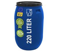 Le Plasteo® Fût à col large de 220 litres avec couvercle à clapet en polyéthylène haute densité sans BPA, convient à un usage alimentaire, polyvalent comme tonneau à nourriture, citerne d'eau de pluie