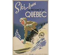 Le Poster Collective Vintage Ski Fun la Province de Québec Canada Art Deco Poster de Voyage Format A2 42 cm x 59.4 cm Impression de qualité, Bois, Multicolore, 59.4 x 42 x 59.4 cm