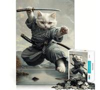 Le Pouvoir du Chat samouraï Puzzle de 1000 pièces pour Adultes Stimule la mémoire Moment de détente Assemblage d'une Image Belle œuvre d'art 38x26cm