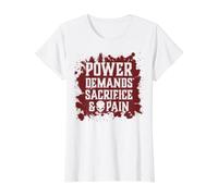Le Pouvoir du crâne maléfique Exige du Sacrifice et de la Douleur Hell Demon Chaos T-Shirt Graphique avec Valeur, Femme, Blanc, M